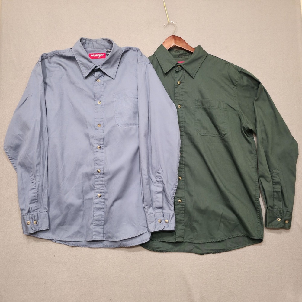 2 Wrangler Men's 1 Blue & 1 Green Long Sleeve Button‎ Up Shirts Size Large